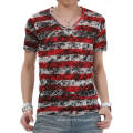 Mode Dye Stripe V Neck manches courtes été en gros en coton hommes T-shirt